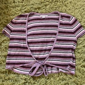 super soft purple striped tie front top, size M